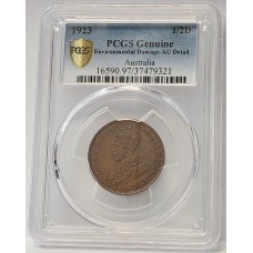 AUSTRALIA 1923 . HALF 1/2  PENNY . PCGS GENUINE